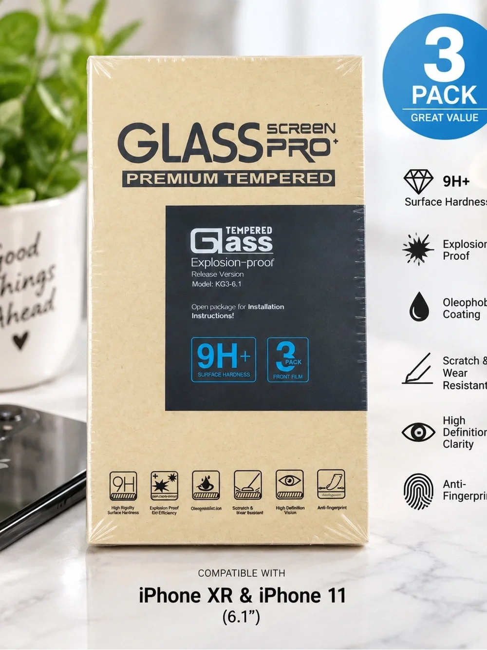 New 3-Pack Glass Screen Pro Premium Tempered
